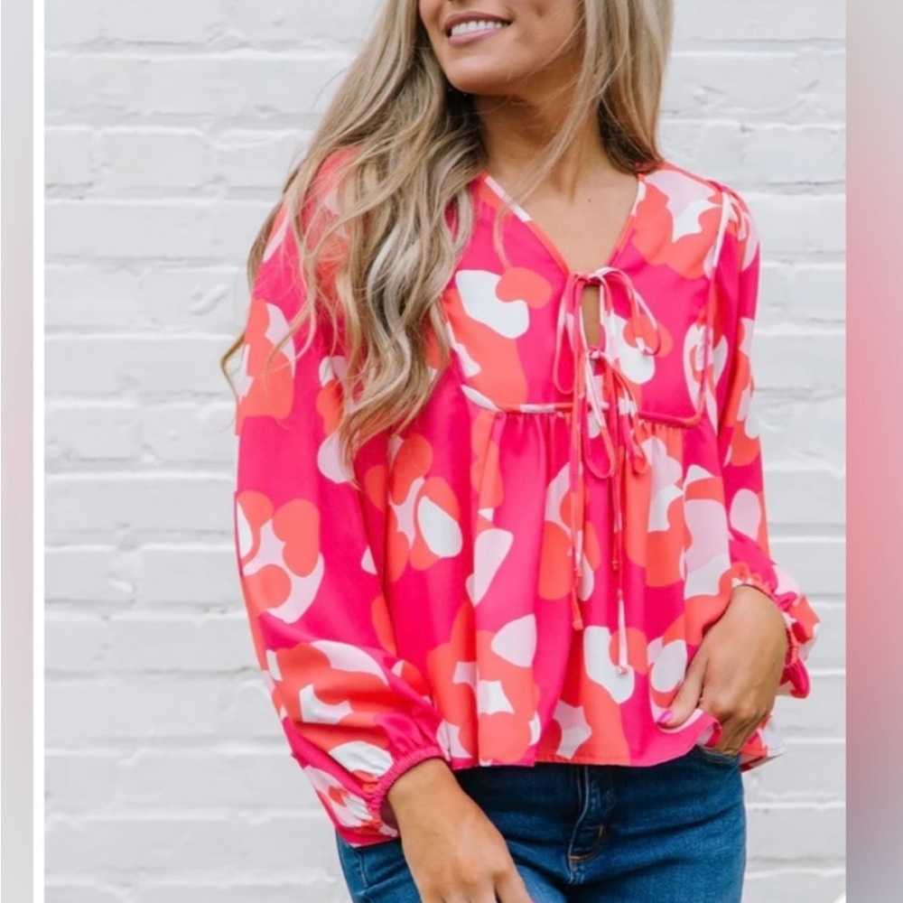 Michelle McDowell Floral Pink Balloon Sleeve Blouse
